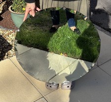 Large Art Deco Vintage Round Etched Mirror Original 1930s Scalloped Edge #102872