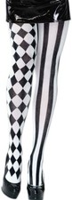 Harlequin Black & White Tights Diamond Pattern Ladies Adult Jester Harley Quinn 
