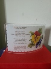 Curved Glass Floral Design Plaque With Friendship Quote