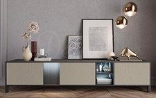 Kara Dark Oak & Champagne Gloss Italian Large TV Cabinet Unit With LED Lights