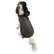 Huntley's Dog Puppy Green Brown Trim Quilted Wax Jacket Cosy Coat Medium Xlarge