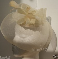 CREAM HAT NETTING FEATHERS FASCINATOR WEDDING ASCOT RACING HEN PARTY LADIES DAY