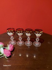 Bohemian Style Vintage Glass x4, Ruby Red
