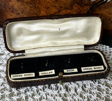 Rare Vintage Brown Tooled Leather Push Button Stud Set Presentation Gift Box