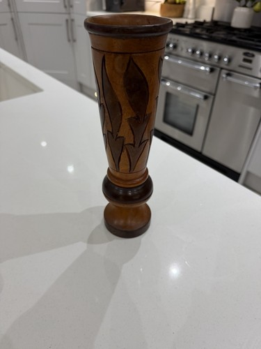Vintage wooden carved - bud, vase