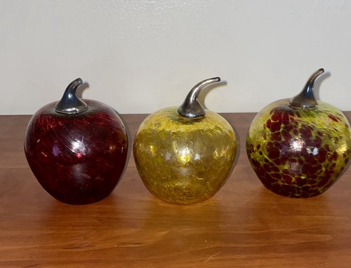 Hand blown glass apples - glass, signed