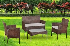 4 Piece Rattan Garden Outdoor Furniture Set Chairs Table & Sofa Wicker Patio Set