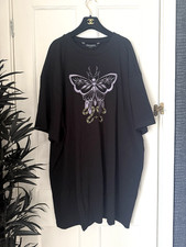 Disturbia UK Size 20 Black Embroidered Mimicry Purple Moth & Snake T-shirt Dress