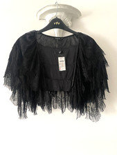 VILLA Delicate Fringed Black Lace Shrug Bolero Opera Jacket Size S 8 - 10 NWT