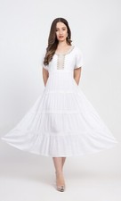 White dress midi Length Short sleeve Tiered Rayon Viscose One size 14 16 18