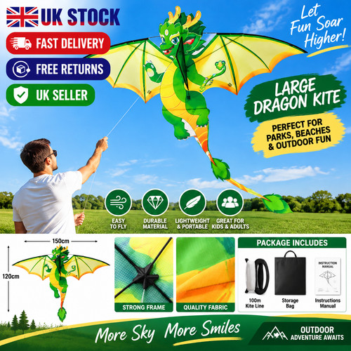 Green dragon kite - dragon, large