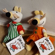 2 Vintage 1999 Lucy Cousins Maisie Mouse Green White Dungarees Soft Plush Toy 5"