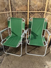 Vintage Deck Chairs Pair Of Green High Back Aluminium Folding Fishing Camping