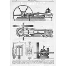 SHANKS & SON Arbroath 16hp Horizontal Engine Antique Print 1878