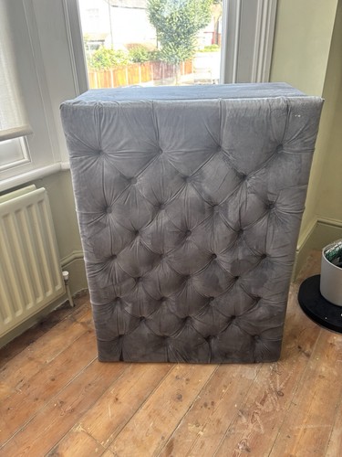 Blue upholstered ottoman - upholstered, ottoman/