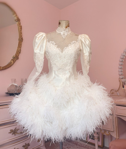 Vintage satin lace ostrich - satin,