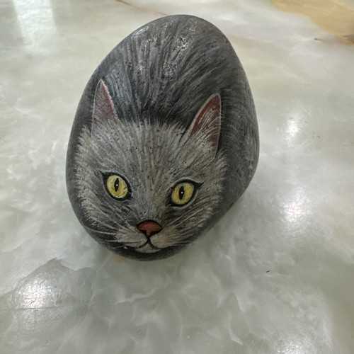 Hand painted stone cat - stone,