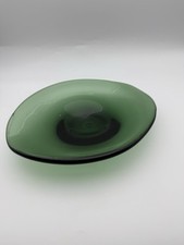 Vintage Handblown Green Art Glass Freeform Bowl Czech Studio Glass 23.5cm