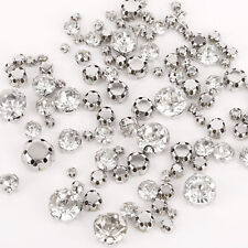 100x Mixed 3mm-10mm Round Clear Sew-On Diamante Beads, Glass Crystal Rhinestones
