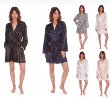 Ladies Satin Kimono Robe Dressing Gown, Soft Touch Nightwear, Size 8-22  B286
