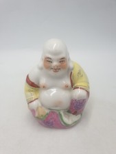 VTG CHINESE HAND PAINTED PORCELAIN LAUGHING SITTING BUDDHA 4.5" FIGURINE ORNAMEN