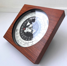 SEIKO world time zone clock quartz wood QZ877B red airplane tested working Japan