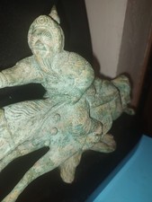 Bronze Vintage Antique Chinese Warrior On Horse Statue Collectible 12x8"
