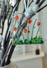 Fused glass heart flower