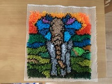 Hobbycraft Knit & Stitch Latch Hook Kit Elephant Cushion Cover 30x30cm COMPLETED
