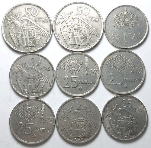 Spain 25 pesetas coins - &,