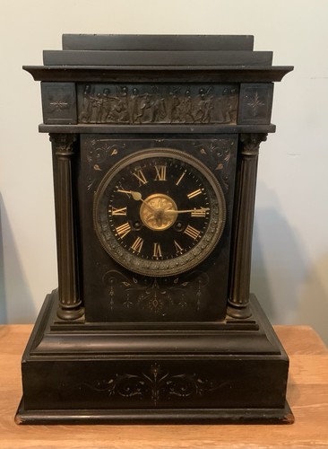 Victorian black slate mantel - slate,