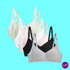 FEOYA Girls' Bralette, Padded Training Bra (6 Pack), White Mix, UK 36 | EU 80