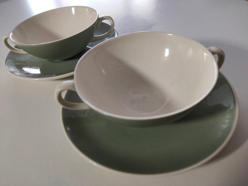 Two poole pottery soup coupe - poole,