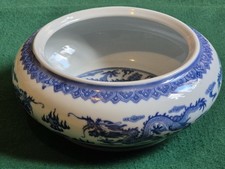 Vintage Chinese Blue & White Porcelain Bowl Dragons 4 Character Qianlong Mark