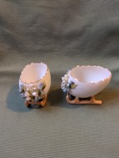 Pair Dresden Egg Shell Ornaments On Sleighs 4.5x5x7.5cm