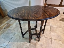 Antique Barley Twist Small Solid Oak drop Leaf Gate legged Oval Dining Table
