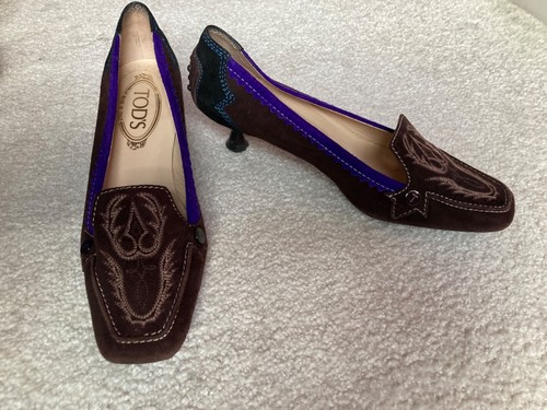 Tod brown embroidered suede - tod's,