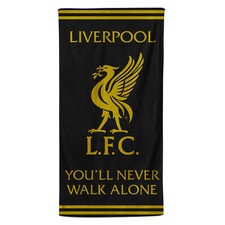 Liverpool Football Official Crest Black Gold Beach Bath Swim Towel LFC Fan Gift