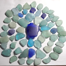 60 Blue Turquoise flat Rough chunks Mosaic English Sea glass Seaham