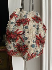 Zara Rare red Beaded Crab Embellished Sequins Drawstring Bag 2680/304/203 EUC