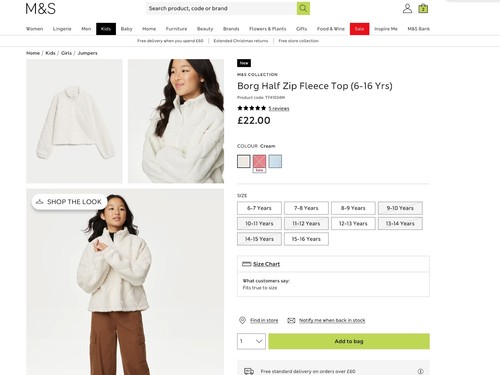 Girls borg half - m&s,