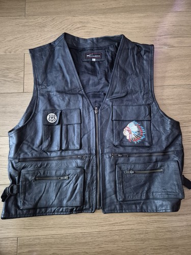 Black leather biker waistcoat - black,