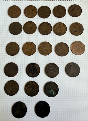 Old british one penny coins - penny,