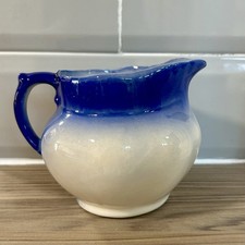 Unmarked Unbranded Milk Jug Blue & Cream Traditional Pottery