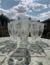 Six Vintage American Style Sundae/Milkshake Glasses With Embossed Flowers