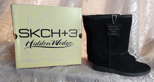 Skechers+3 Black Size 4 Hidden Wedge Suede Boots