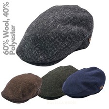 Wool Flat Cap Men's Country Side Herringbone Tweed Wool Mix Gatsby Hat UK Cap