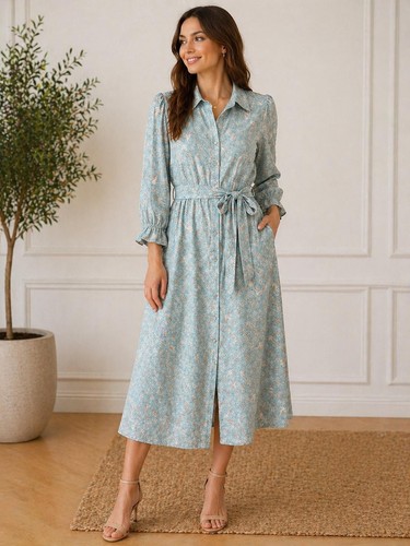 Women floral midi - floral, shirt