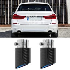 2Pcs 2.5" In 3.5" Out Carbon Fiber Exhaust Tail Pipe Tip For 5 Series 520d 530d