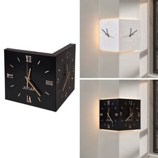 Modern Double Sided Corner Wall Clock with LED Light Silent Movement Living Room